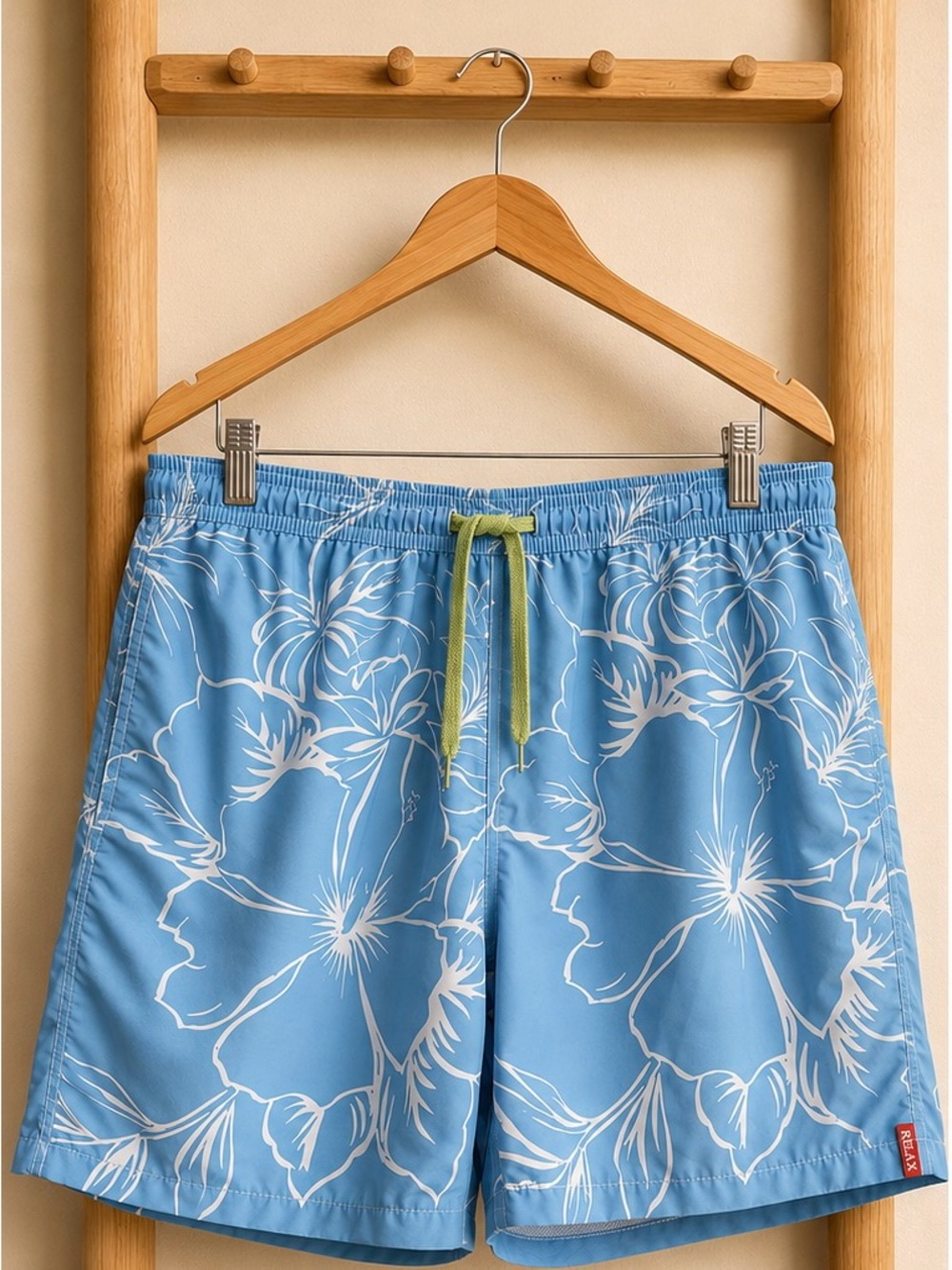 Tommy Bahama Light Blue Floral Swim Trunks with Lime Drawcord